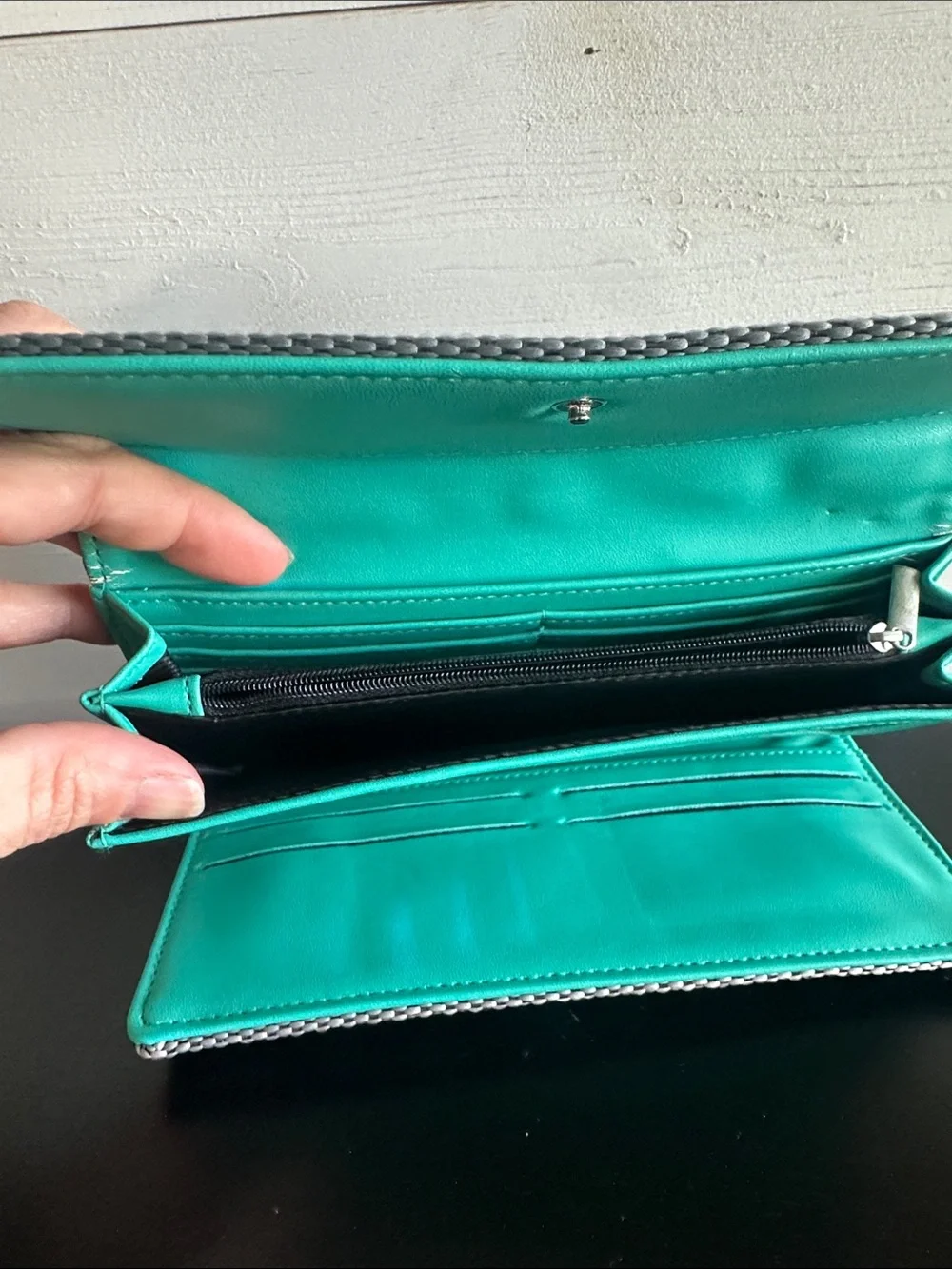 Textured Logo Clutch in Gray and Cream